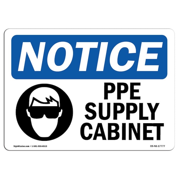 OSHA Sign, PPE Supply Cabinet With Symbol, 5in X 3.5in Decal, 10PK, 5" W, 3.5" H, Landscape, PK10